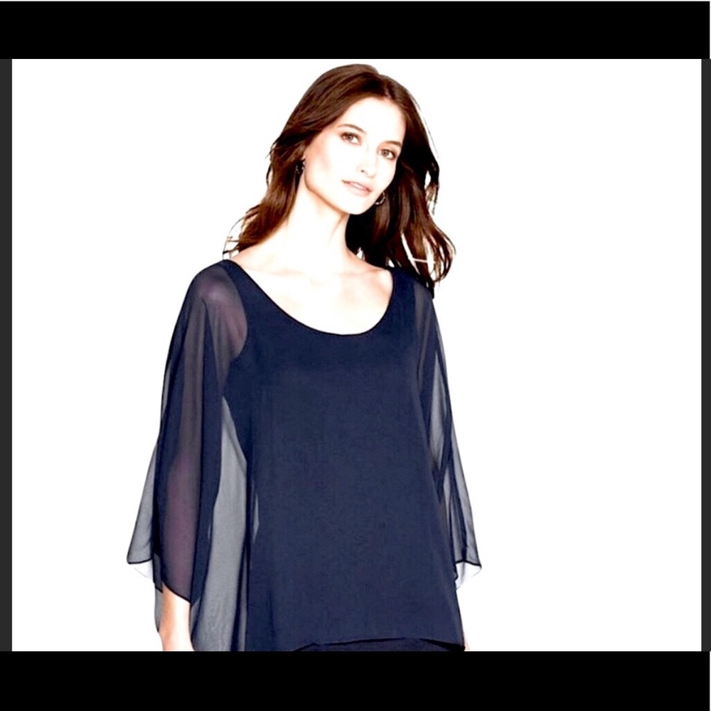 WHBM Layered Kaftan Tunic Kimono Blouse Top, Navy | Sz XS